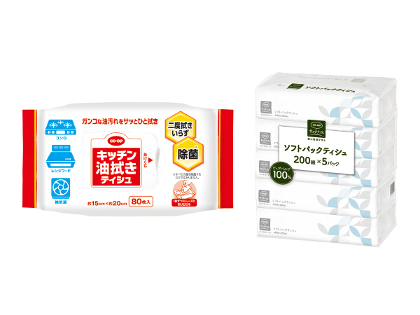 キッチン油拭きティシュ80枚入・ソフトパックティシュ200組×5パック